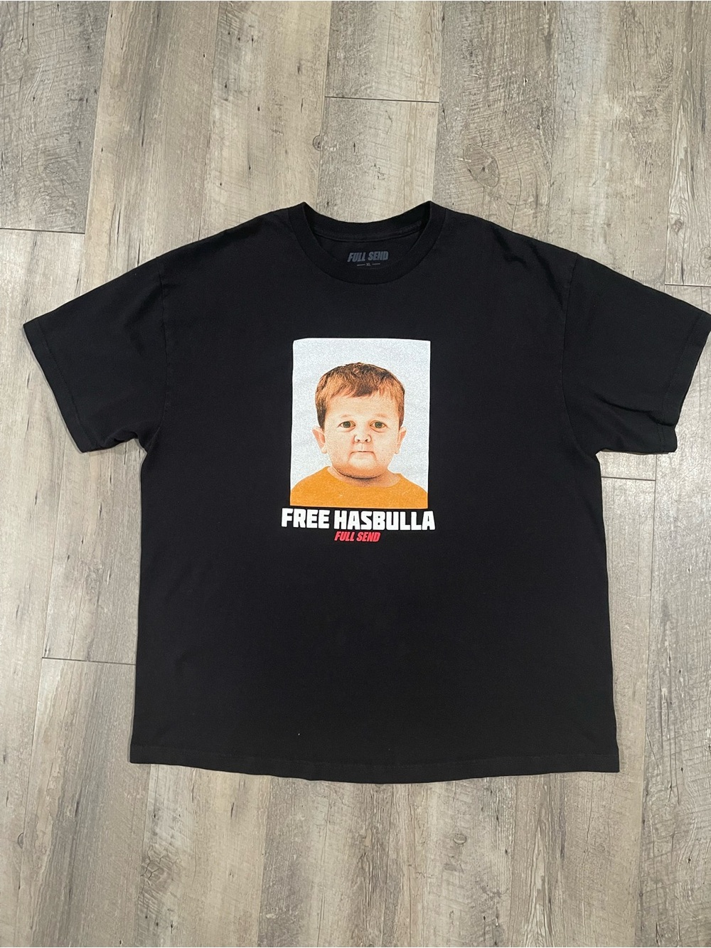 Full Send Black Graphic Tee with Orange Accent - Free Hasbulla Print